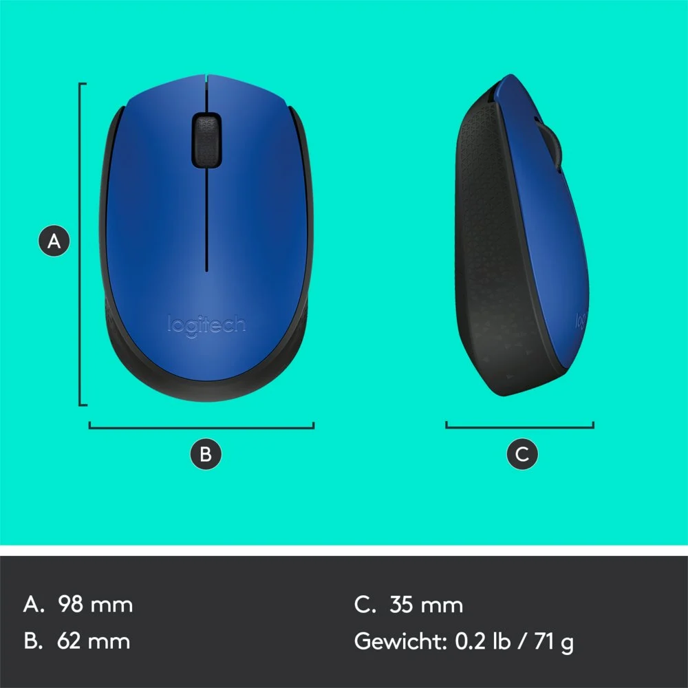 Logitech M171 | Draadloze Muis | Links- en Rechtshandig | RF | 1000 DPI | Zwart/Blauw - Image 10