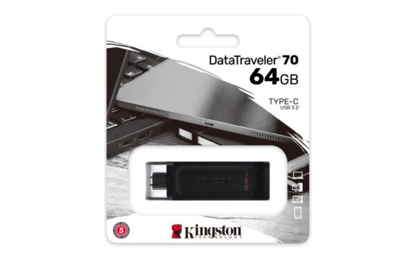Kingston DataTraveler 70 | 64GB USB-C 3.2 Flash Drive | Zwart