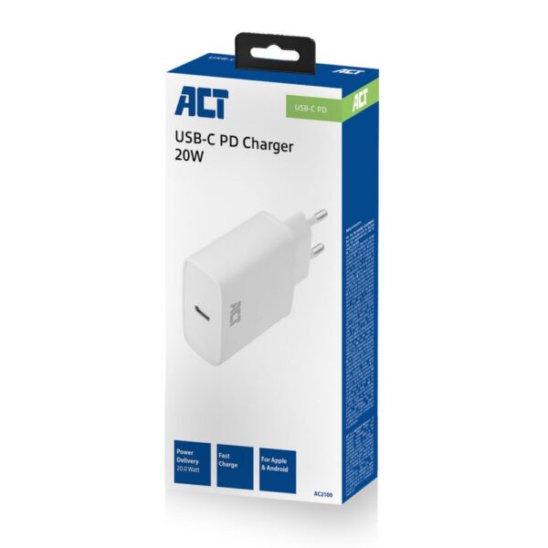 ACT AC2100 | USB-C Universele Oplader voor Mobiele Apparaten 20W | Wit