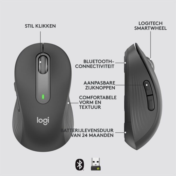 Logitech Signature M650 for Business | Draadloze Muis | Rechtshandig | RF + Bluetooth | 4000 DPI | Grafiet