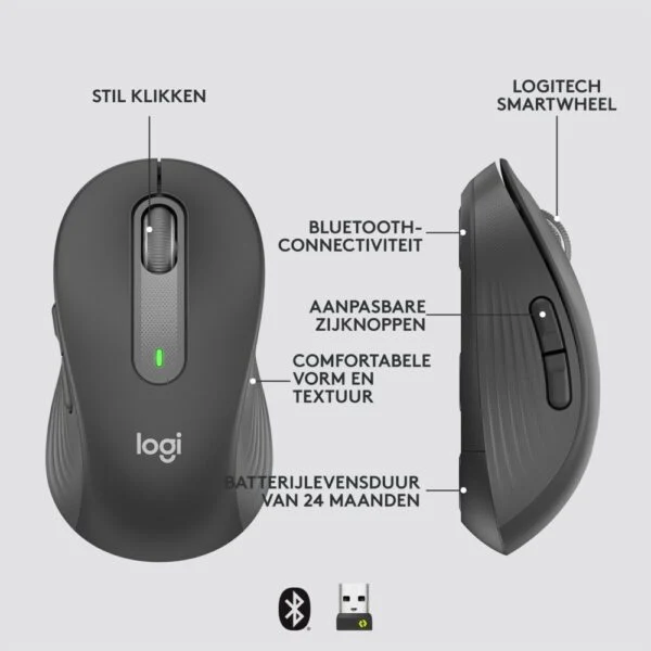Logitech Signature M650 for Business | Draadloze Muis | Rechtshandig | RF + Bluetooth | 4000 DPI | Grafiet