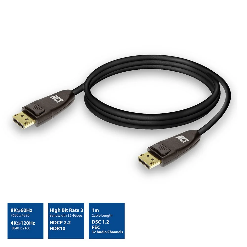 ACT AC4071 | DisplayPort 1.4 Kabel | 1,0m | Zwart - Image 3