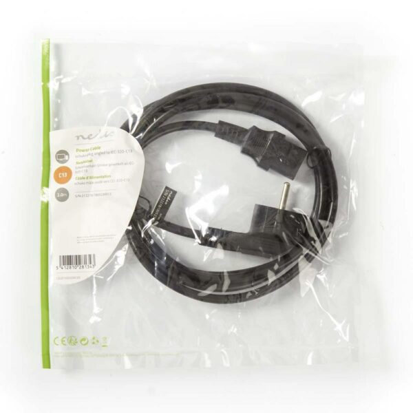 Nedis CEGP10000BK20 | 2 m Stroomkabel | Type F (CEE 7/7) Haaks naar IEC-320-C13 | Zwart | 10A | PVC