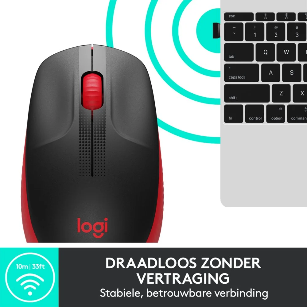 Logitech M190 | Draadloze Muis | Links- en Rechtshandig | RF | 1000 DPI | Zwart/Rood - Image 4