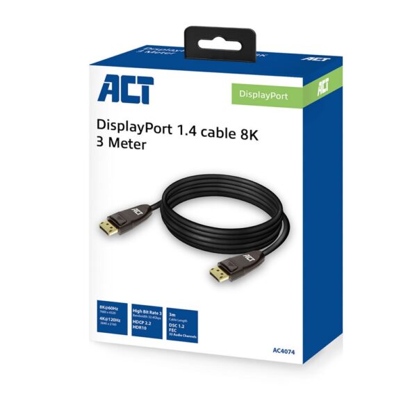 ACT AC4074 | DisplayPort 1.4 Kabel | 3 meter | 8K @60Hz | 4K @120Hz