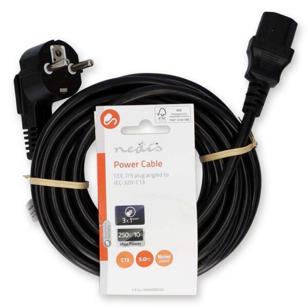 Nedis CEGL10000BK50 | 5 m Stroomkabel | CEE 7/7 Male (Haaks) naar IEC C13 | Zwart