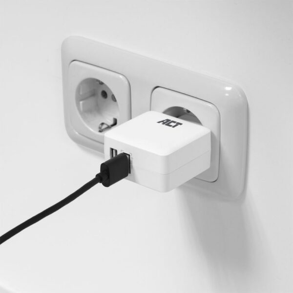 ACT AC2125 | Fast Charge Dual USB-A Oplader 30W | Wit