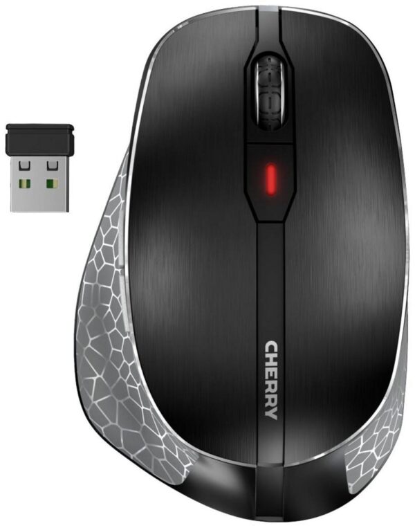 Cherry MW 8C Ergo | Ergonomische Draadloze Muis | Links- en Rechtshandig | RF + Bluetooth | 3200 DPI | Zwart/Grijs