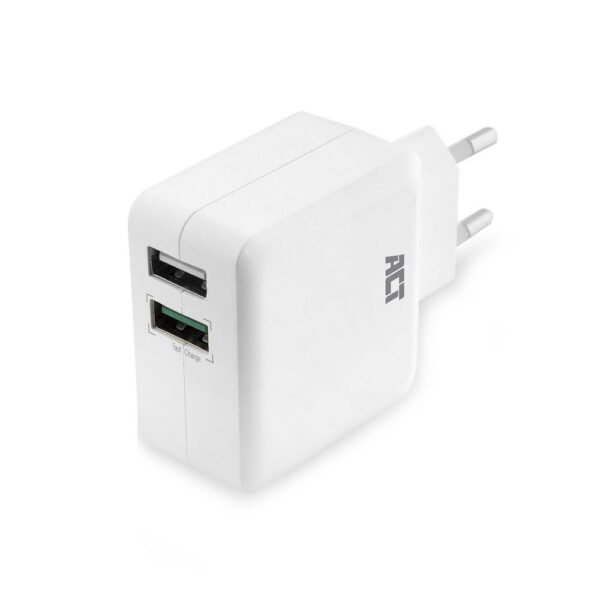 ACT AC2125 | Fast Charge Dual USB-A Oplader 30W | Wit
