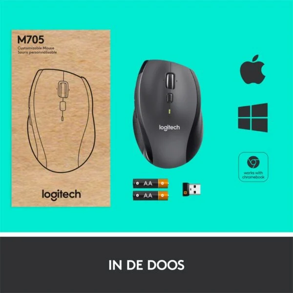 Logitech Marathon M705 | Draadloze Muis | Rechtshandig | RF | 1000 DPI | Zwart