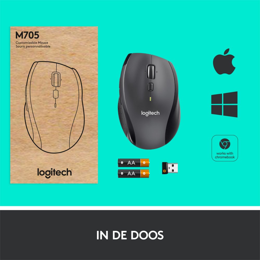 Logitech Marathon M705 | Draadloze Muis | Rechtshandig | RF | 1000 DPI | Zwart - Image 11