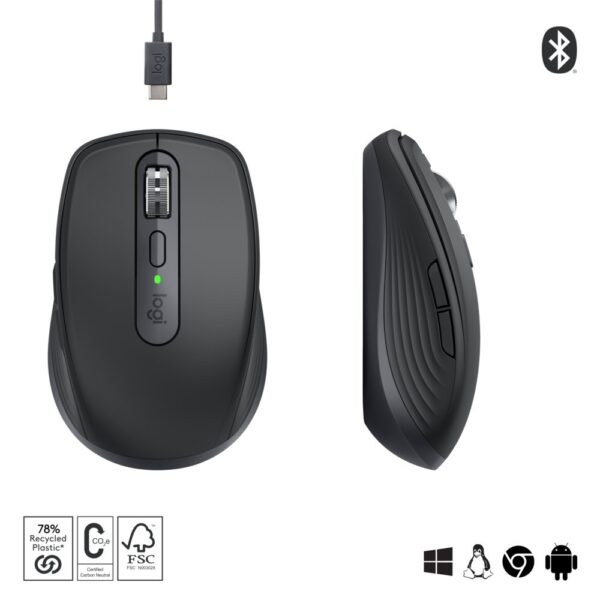 Logitech MX Anywhere 3S | Draadloze Muis | Rechtshandig | RF + Bluetooth | 8000 DPI | Grafiet