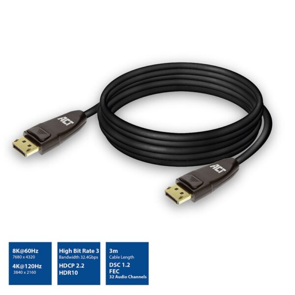 ACT AC4074 | DisplayPort 1.4 Kabel | 3 meter | 8K @60Hz | 4K @120Hz