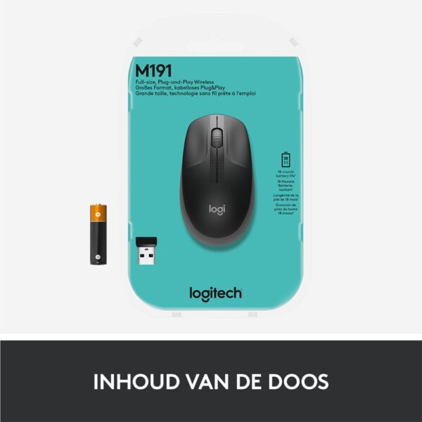 Logitech M190 | Draadloze Muis | Links- en Rechtshandig | RF | 1000 DPI | Grijs