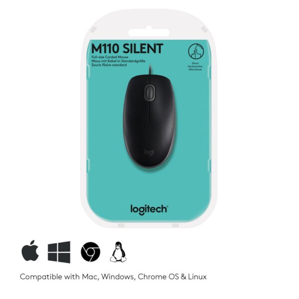 Logitech B110 Silent | Bekabelde Muis | Links- en Rechtshandig | USB-A | 1000 DPI | Zwart