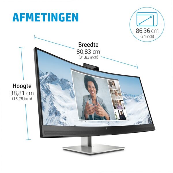HP E34m G4 34" | 3440x1440 VA | 75Hz | Curved | USB-C | Webcam, Microphone & Speakers | Conferencing Monitor | Ergonomic Design