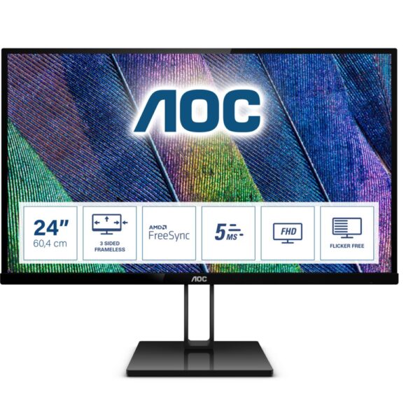 AOC 24V2Q 23,8" | 1920x1080 Full HD IPS | 75Hz | Ultra Slim Bezel | 99% sRGB | Flicker-Free Technologie | Monitor