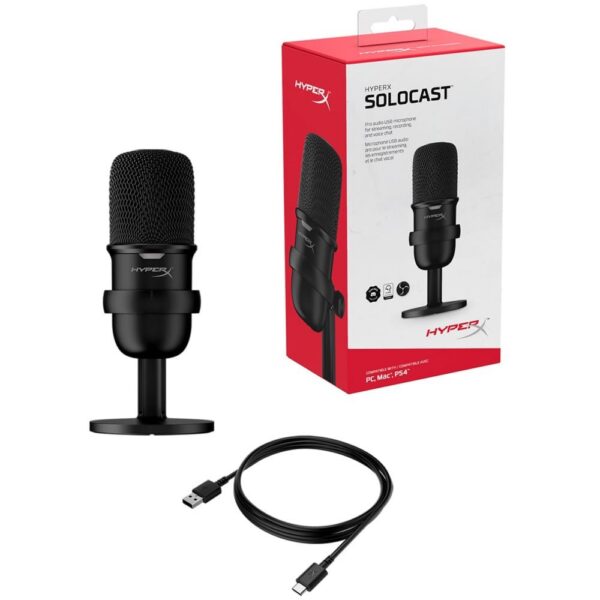 HyperX SoloCast | USB Condensator Gaming Microfoon | 24-bit/96kHz | Tap-to-Mute | Cardioïde | Zwart