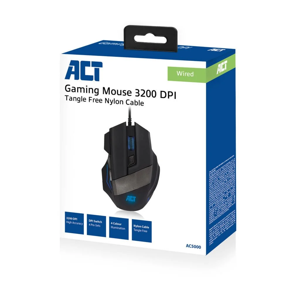 ACT AC5000 | Bedrade Gaming Muis | Rechtshandig | USB-A | 3200 DPI | Zwart - Image 4