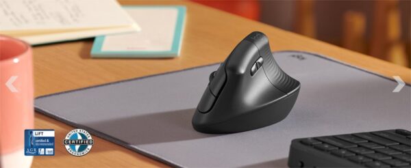 Logitech Lift | Ergonomische Draadloze Muis | Linkshandig | RF + Bluetooth | 4000 DPI | Grafiet