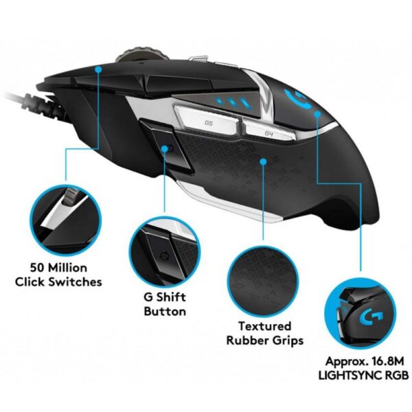 Logitech G502 SE Hero | Bedrade Gaming Muis | Rechtshandig | USB-A | 16000 DPI | Zwart/Wit