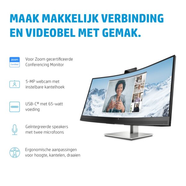 HP E34m G4 34" | 3440x1440 VA | 75Hz | Curved | USB-C | Webcam, Microphone & Speakers | Conferencing Monitor | Ergonomic Design