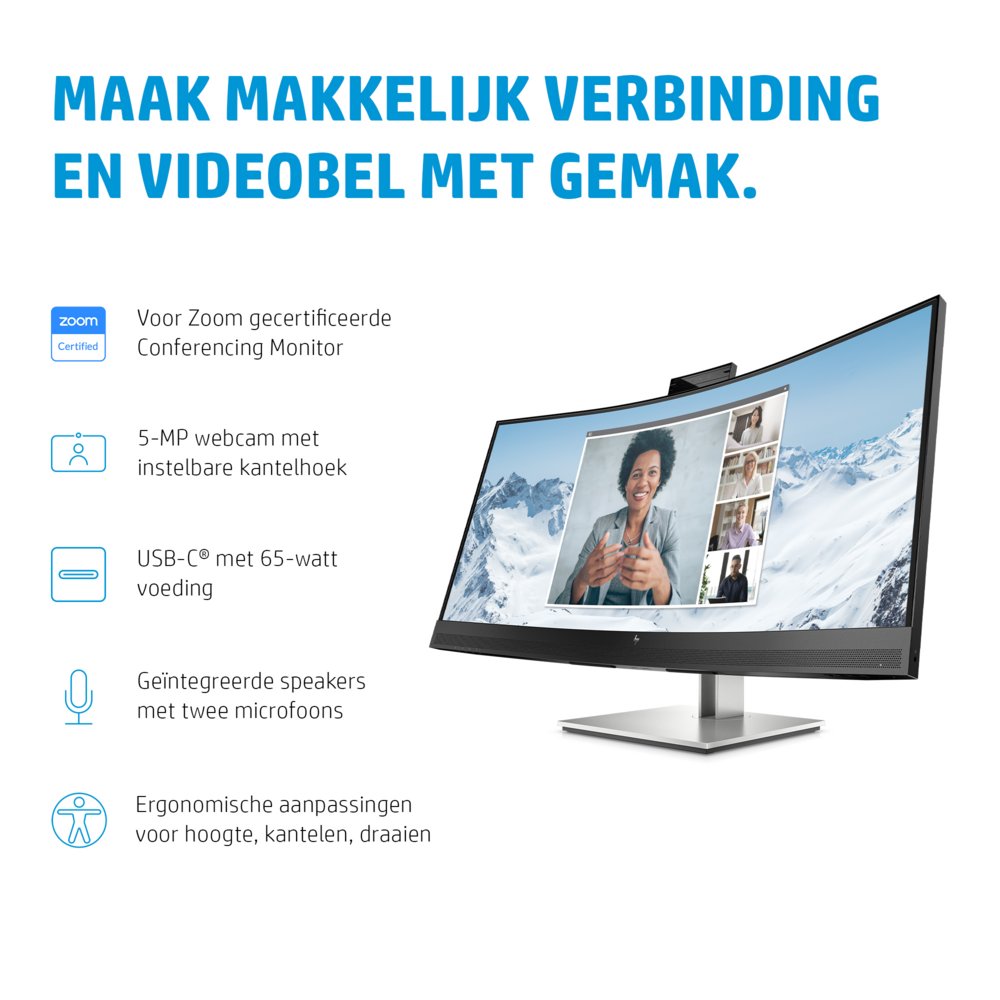 HP E34m G4 34" | 3440x1440 VA | 75Hz | Curved | USB-C | Webcam, Microphone & Speakers | Conferencing Monitor | Ergonomic Design - Image 13