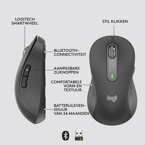Logitech Signature M650 | Draadloze Muis | Linkshandig | RF + Bluetooth | 2000 DPI | Grafiet