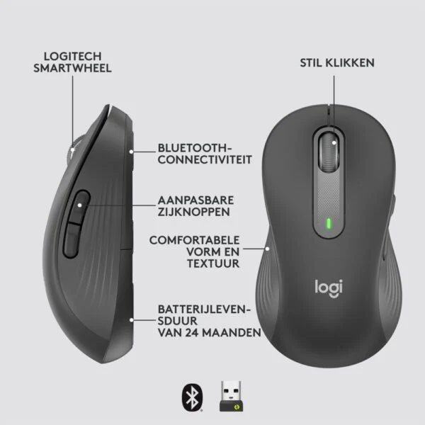 Logitech Signature M650 | Draadloze Muis | Linkshandig | RF + Bluetooth | 2000 DPI | Grafiet