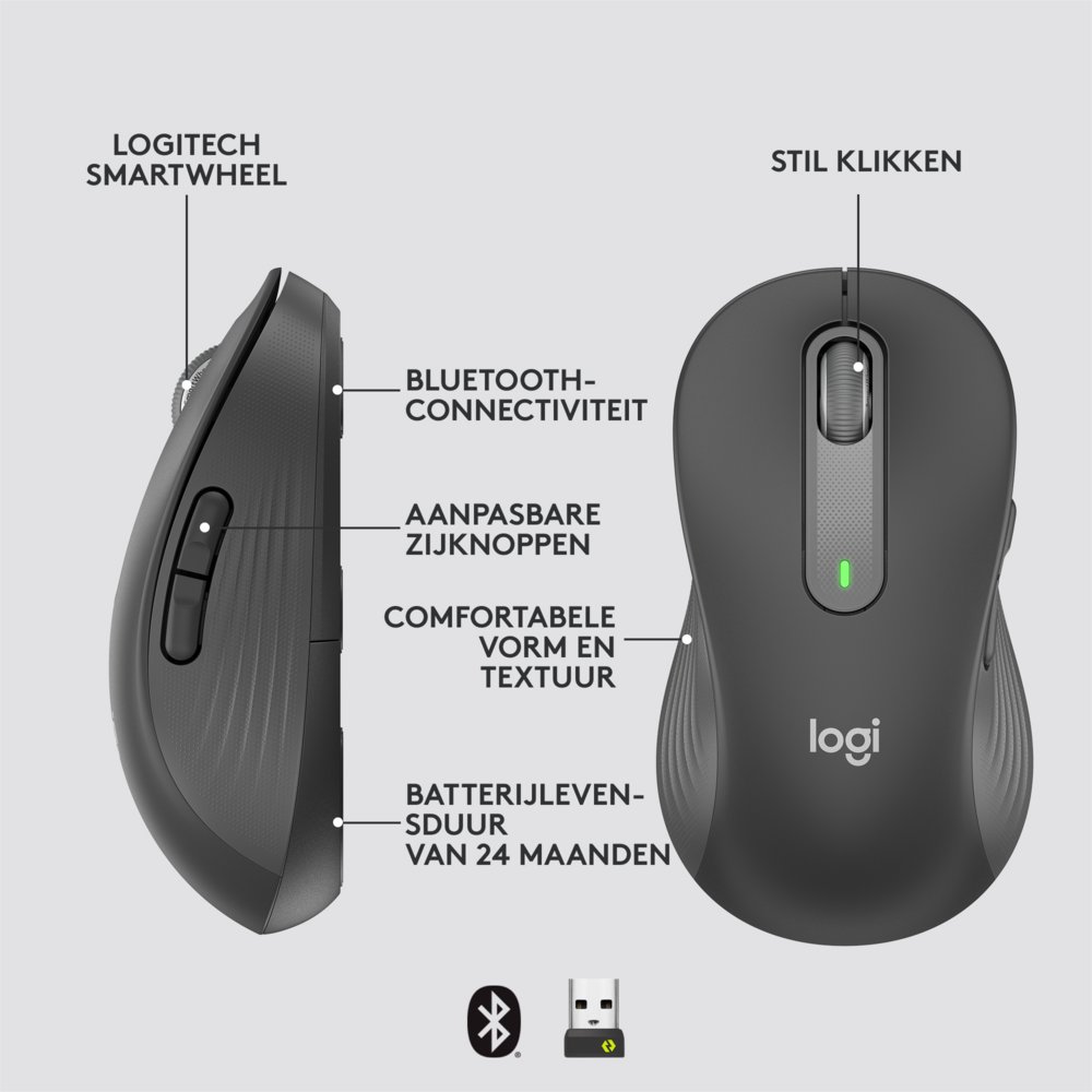 Logitech Signature M650 | Draadloze Muis | Linkshandig | RF + Bluetooth | 2000 DPI | Grafiet - Image 12