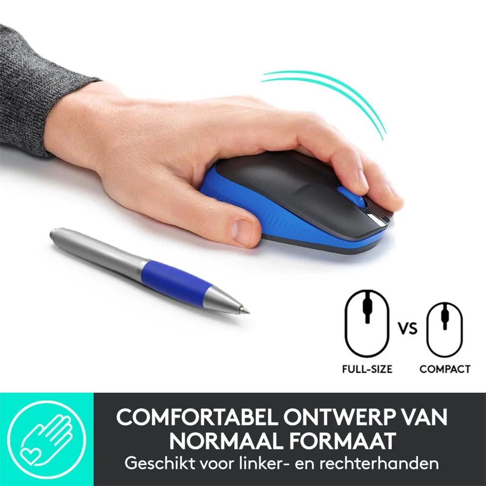 Logitech M190 | Draadloze Muis | Links- en Rechtshandig | RF | 1000 DPI | Zwart/Blauw - Image 8