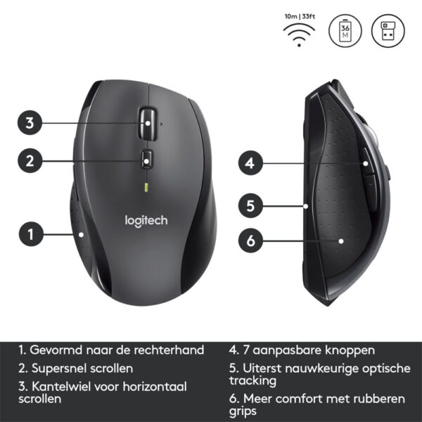 Logitech Marathon M705 | Draadloze Muis | Rechtshandig | RF | 1000 DPI | Zwart
