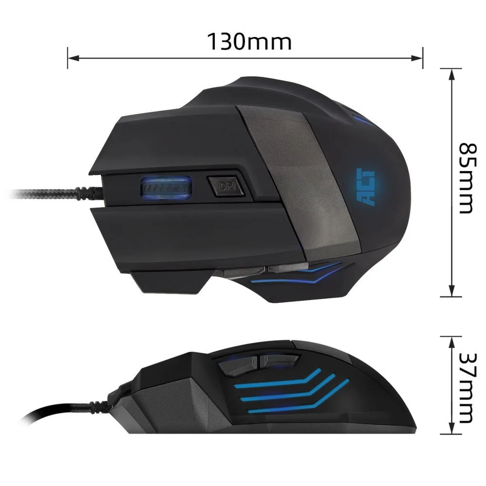 ACT AC5000 | Bedrade Gaming Muis | Rechtshandig | USB-A | 3200 DPI | Zwart - Image 3