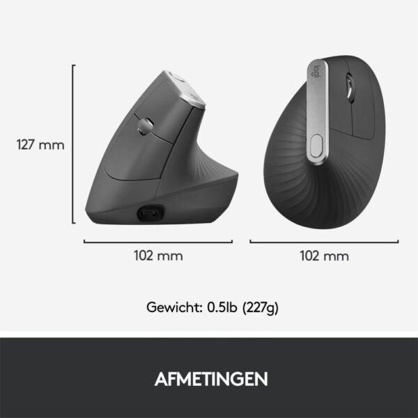 Logitech MX Vertical | Draadloze Ergonomische Muis | Rechtshandig | RF + Bluetooth + USB-C | 4000 DPI suggestie | Grafiet