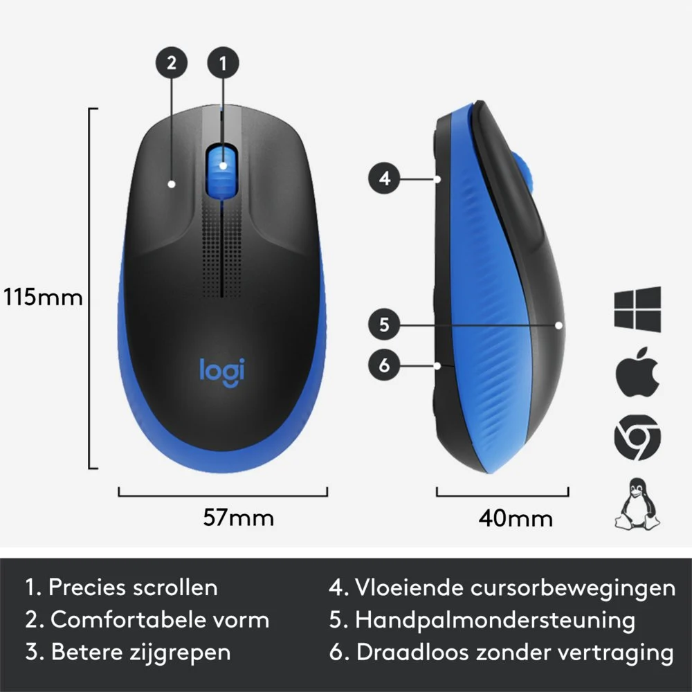 Logitech M190 | Draadloze Muis | Links- en Rechtshandig | RF | 1000 DPI | Zwart/Blauw - Image 11