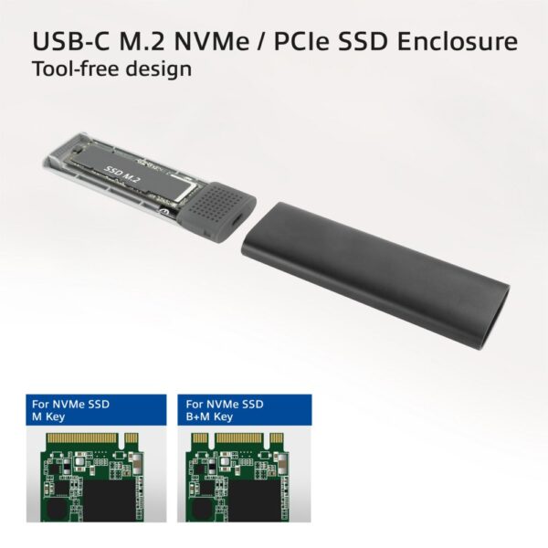 ACT AC1615 | USB-C M.2 NVMe/PCIe SSD Behuizing | Tool-Free | Aluminium | USB 3.2 Gen2 (10 Gbps)