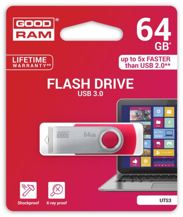Goodram UTS3 Twister | 64GB USB-A 3.2 Flash Drive | Rood