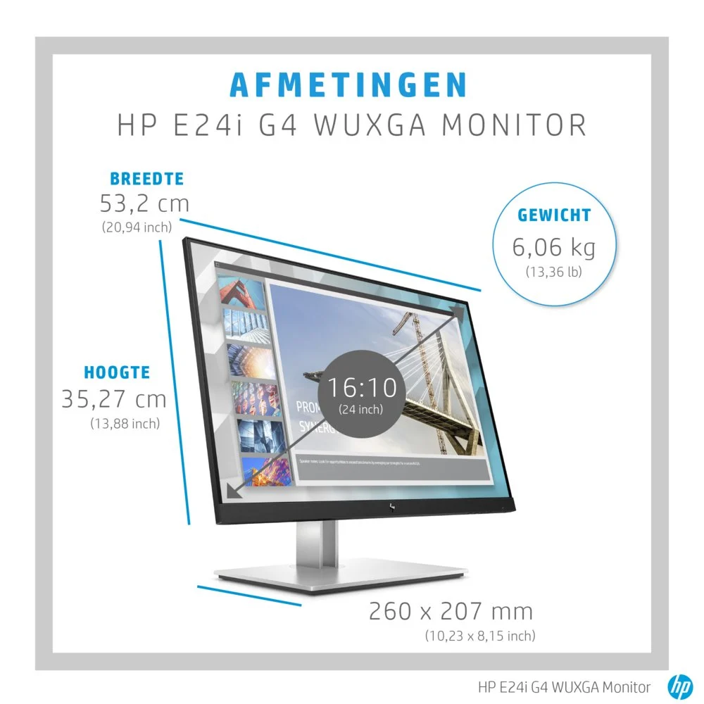 HP E24i G4 24" | 1920x1200 WUXGA IPS | 60Hz | 5ms | 99% sRGB | USB Hub | Ergonomisch Verstelbaar | Monitor - Image 8