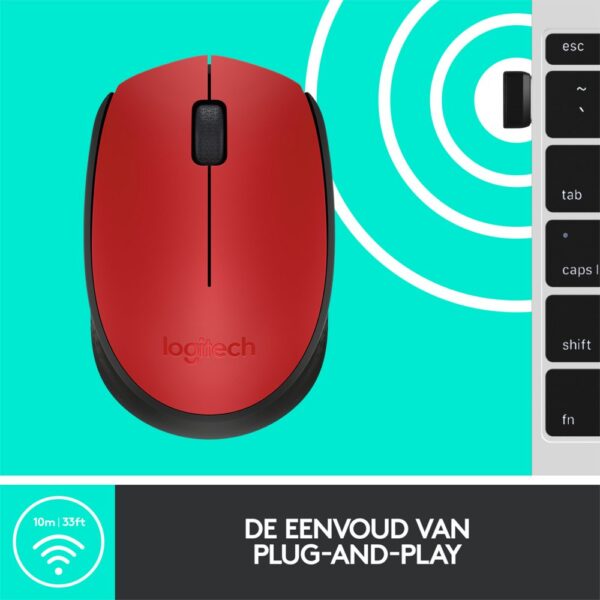 Logitech M171 | Draadloze Muis | Links- en Rechtshandig | RF | 1000 DPI | Rood/Zwart