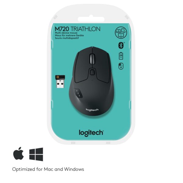 Logitech M720 Triathlon | Draadloze Muis | Rechtshandig | RF + Bluetooth | 1000 DPI | Zwart
