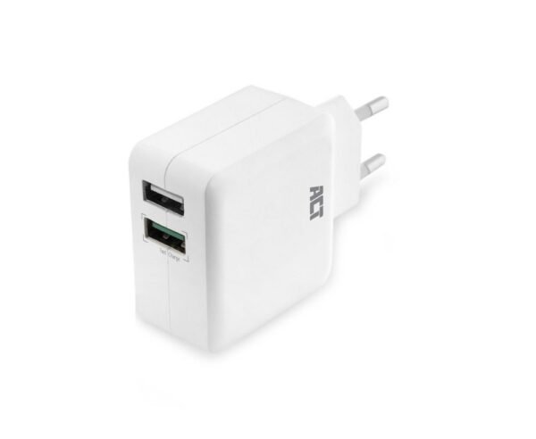 ACT AC2125 | Fast Charge Dual USB-A Oplader 30W | Wit