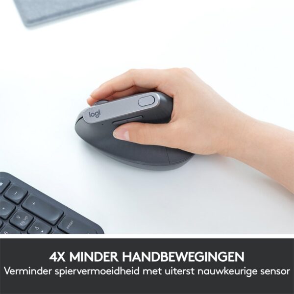 Logitech MX Vertical | Draadloze Ergonomische Muis | Rechtshandig | RF + Bluetooth + USB-C | 4000 DPI suggestie | Grafiet