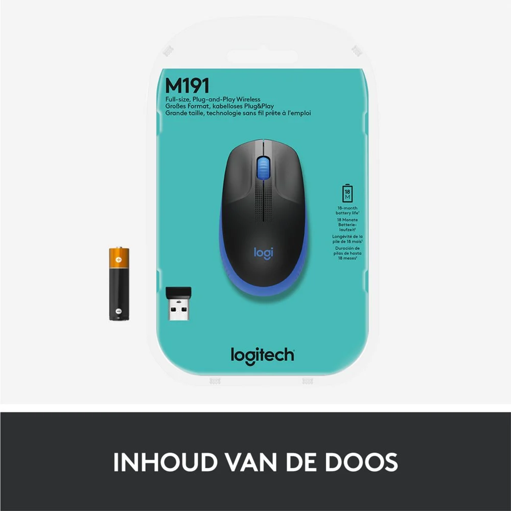 Logitech M190 | Draadloze Muis | Links- en Rechtshandig | RF | 1000 DPI | Zwart/Blauw - Image 12