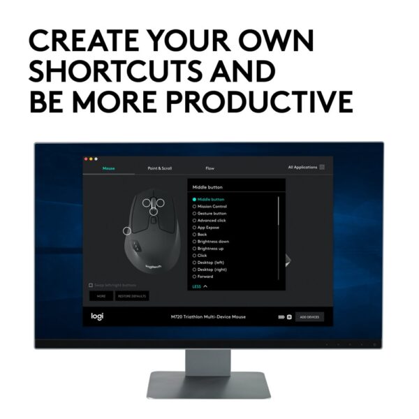 Logitech M720 Triathlon | Draadloze Muis | Rechtshandig | RF + Bluetooth | 1000 DPI | Zwart