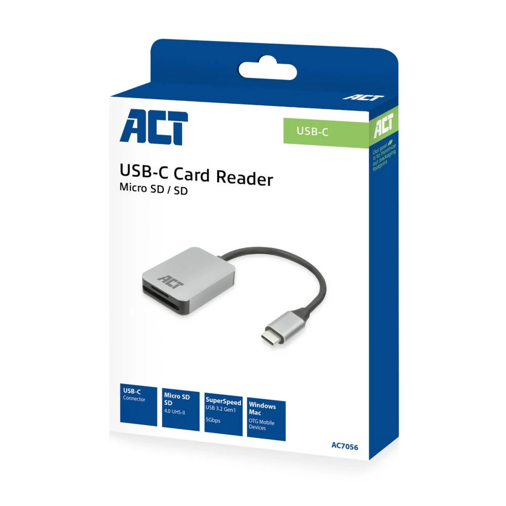 ACT AC7056 | Geheugenkaartlezer | USB 3.2 Gen 1 Type-C | SD/microSD | Grijs - Image 4