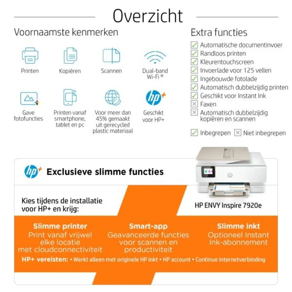 HP Envy Inspire 7920e | All-in-One Inkjetprinter | 4800 x 1200 DPI | Wi-Fi | Kleur