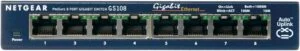 Netgear GS108GE | Unmanaged Switch | 8 Poorten | Gigabit Ethernet (10/100/1000 Mbps) | Plug-and-Play | Metalen Behuizing