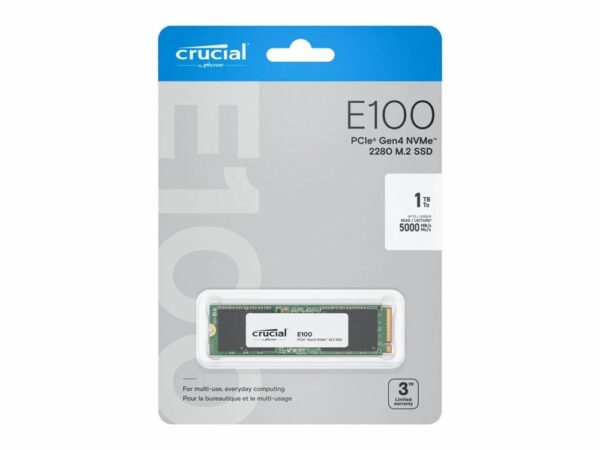 Crucial E100 | 1TB NVMe SSD | M.2 Gen4 | 5.000MB/s Lezen | 4.500MB/s Schrijven