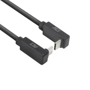 ACT AC7477 | USB 3.2 Gen 2 Kabel | USB-C (haaks boven/beneden) naar USB-C (haaks boven/beneden) | 60W | 10Gbps | 1m | Zwart