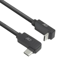 ACT AC7480 | USB 3.2 Gen 2 Kabel | USB-C (haaks links/rechts) naar USB-C (haaks boven/beneden) | 60W | 10Gbps | 0,5m | Zwart